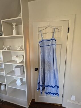 Pretty Garden Light Blue Maxi Dress with Dark Blue Trim